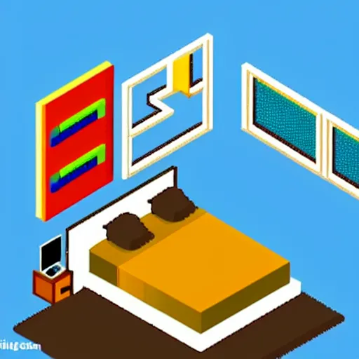 Image similar to isometric pixel art bedroom