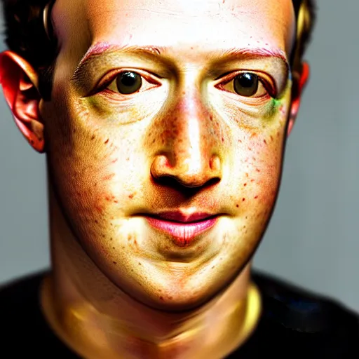 Image similar to Mark Zuckerberg with bright yellow and porous looking skin