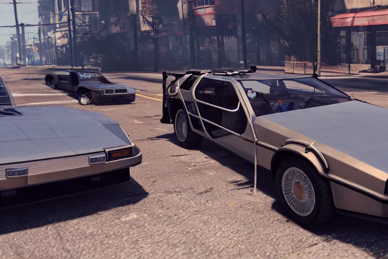 Image similar to 1 9 2 2 delorean by grand theft auto v, by red dead redemption 2, by cyberpunk 2 0 7 7