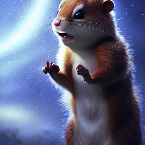 Prompt: a movie still from final fantasy live action, a ferret from alvin and the chipmunks, evocative, mystical night, sharp focus, very very very very detailed, award winning, masterpiece digital painting by greg rutkowski, alex grey, marc adamus, beautiful dramatic lighting, artstation, 4 k wallpaper, style by peter deligdisch, peterdraws