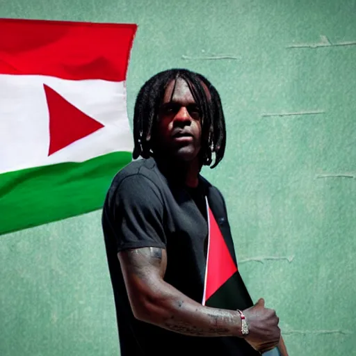 Image similar to chief keef holding a palestine flag 4 k quality super realistic