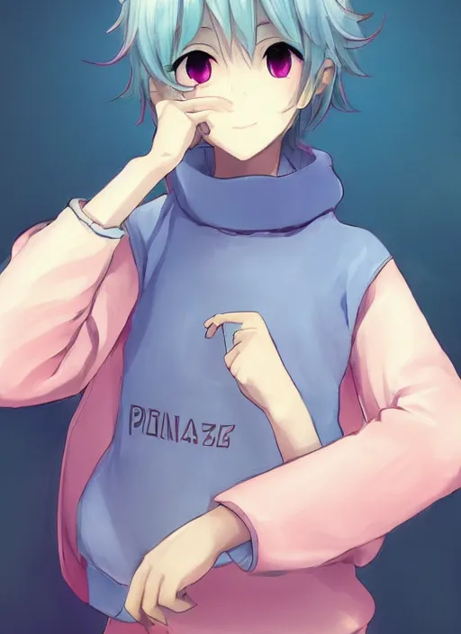 Prompt: placid pastel chill lazy sweet cozy sweater visual novel gamer protagonist trending on pixiv best