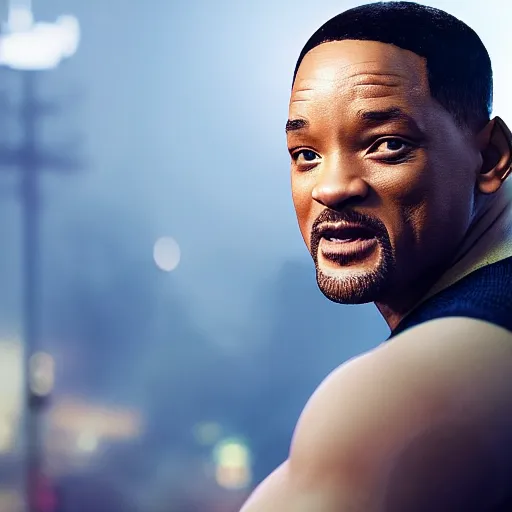 Prompt: will smith as brad pitty, splash art, movie still, cinematic lighting, ray tracing, detailed face, octane render, long lens, shallow depth of field, bokeh, anamorphic lens flare, 8 k, hyper detailed, 3 5 mm film grain