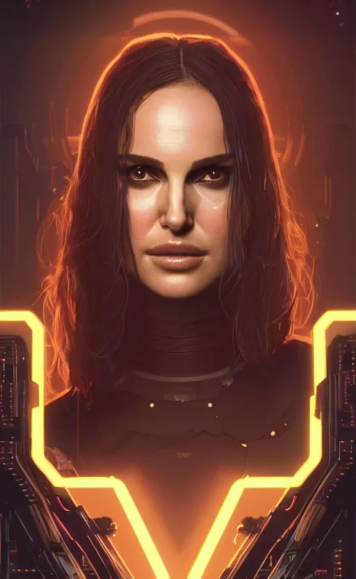 Prompt: portrait of Natalie Portman as a character in arabian Cyberpunk 2077, looking at camera, intricate, dystopian, sci-fi, extremely detailed, digital painting, artstation, concept art, smooth, sharp focus, illustration, intimidating lighting, incredible art by artgerm and greg rutkowski and alphonse mucha and simon stalenhag
