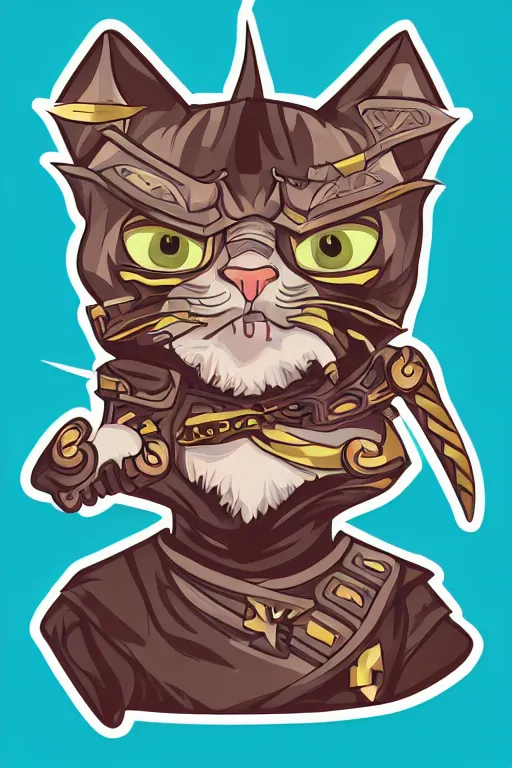 Prompt: A portrait of a kitten as evil warlord general, sticker, Anthropomorphized, portrait, highly detailed, colorful, illustration, smooth and clean vector curves, no jagged lines, vector art, smooth