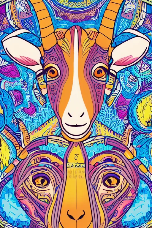 Image similar to A portrait of a goat wearing a bandana, sticker, colorful, illustration, highly detailed, smooth and clean vector curves, no jagged lines, vector art, smooth