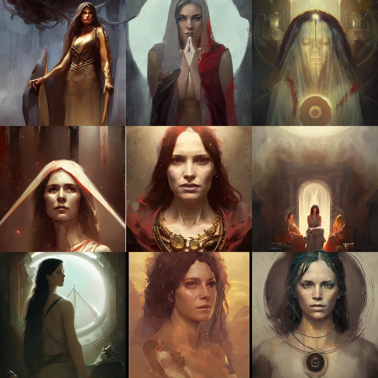 Prompt: masterpiece portrait! depicting the Oracle of the three fates, by Greg Rutkowski