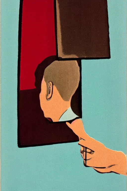 Image similar to man looking into a mirror, 1960’s minimalist advertising illustration, painterly, expressive brush strokes