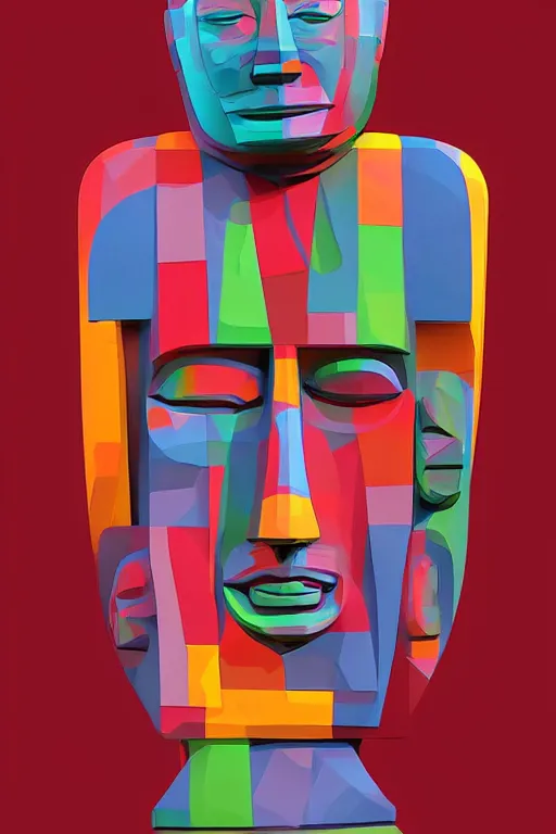 Image similar to cubist moai statue cutout digital illustration cartoon colorful beeple