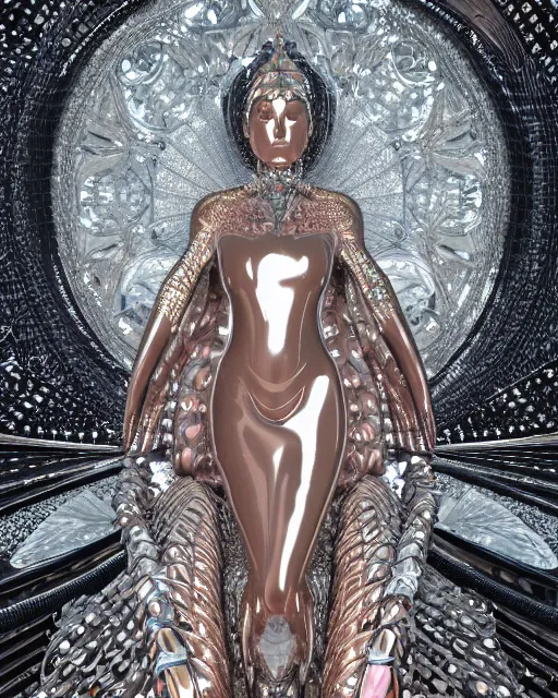 Image similar to a highly detailed metahuman 4 k close up render of an alien goddess bella hadid monument renaissance in iris van herpen dress schiaparelli in diamonds crystals swarovski and jewelry iridescent in style of alphonse mucha gustav klimt trending on artstation made in unreal engine 4