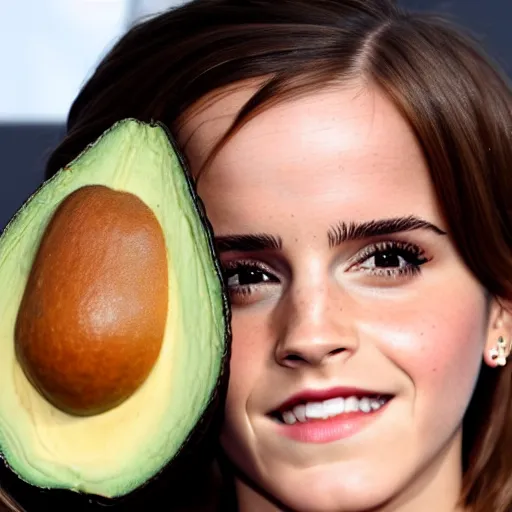 Prompt: emma watson peeking out of a giant avocado