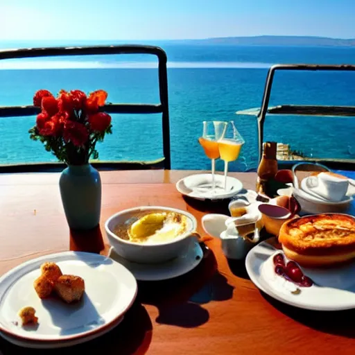 Image similar to beautiful breakfast with sea view