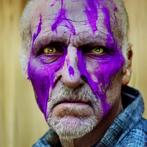 Image similar to real photograph of old face with purple scars, hd