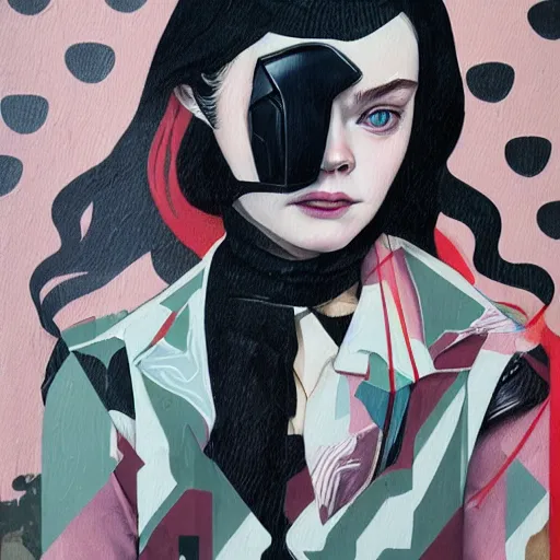 Prompt: Elle Fanning in Army of Two picture by Sachin Teng, asymmetrical, dark vibes, Realistic Painting , Organic painting, Matte Painting, geometric shapes, hard edges, graffiti, street art:2 by Sachin Teng:4