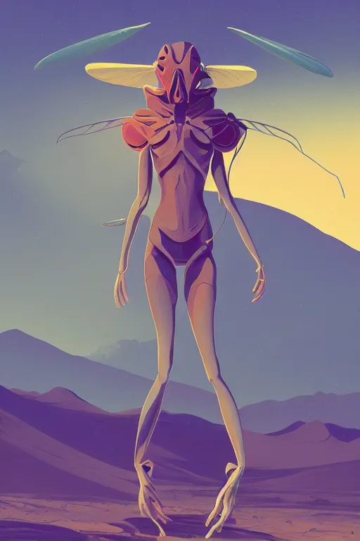 Prompt: preying mantis, desert scene, centered, solid bacgkround, median photoshop filter cutout vector behance, hd by artgerm, jesper ejsing, by rhads, makoto shinkai and lois van baarle, ilya kuvshinov, rossdraws, illustration, art by ilya kuvshinov and gustav klimt