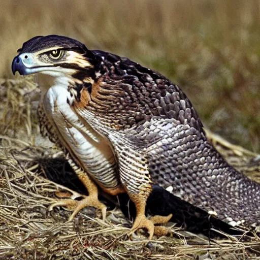 Prompt: hybrid animal of rattlesnake and falcon