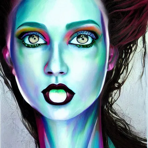 Image similar to woman portrait made out of paint, beautiful, cyborg, tim burton comic book art