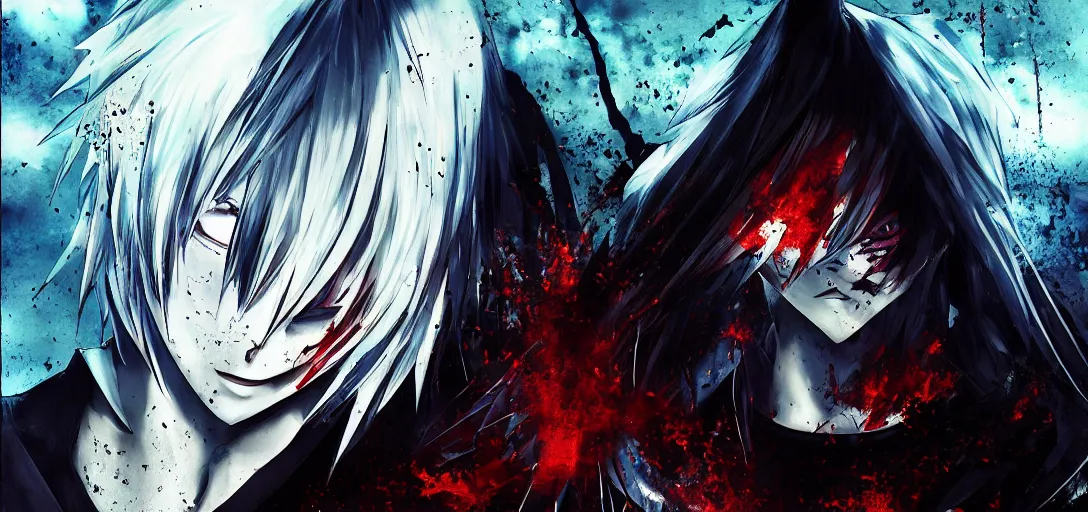 White hair anime girl, vampire, sharp - AI Photo Generator - starryai