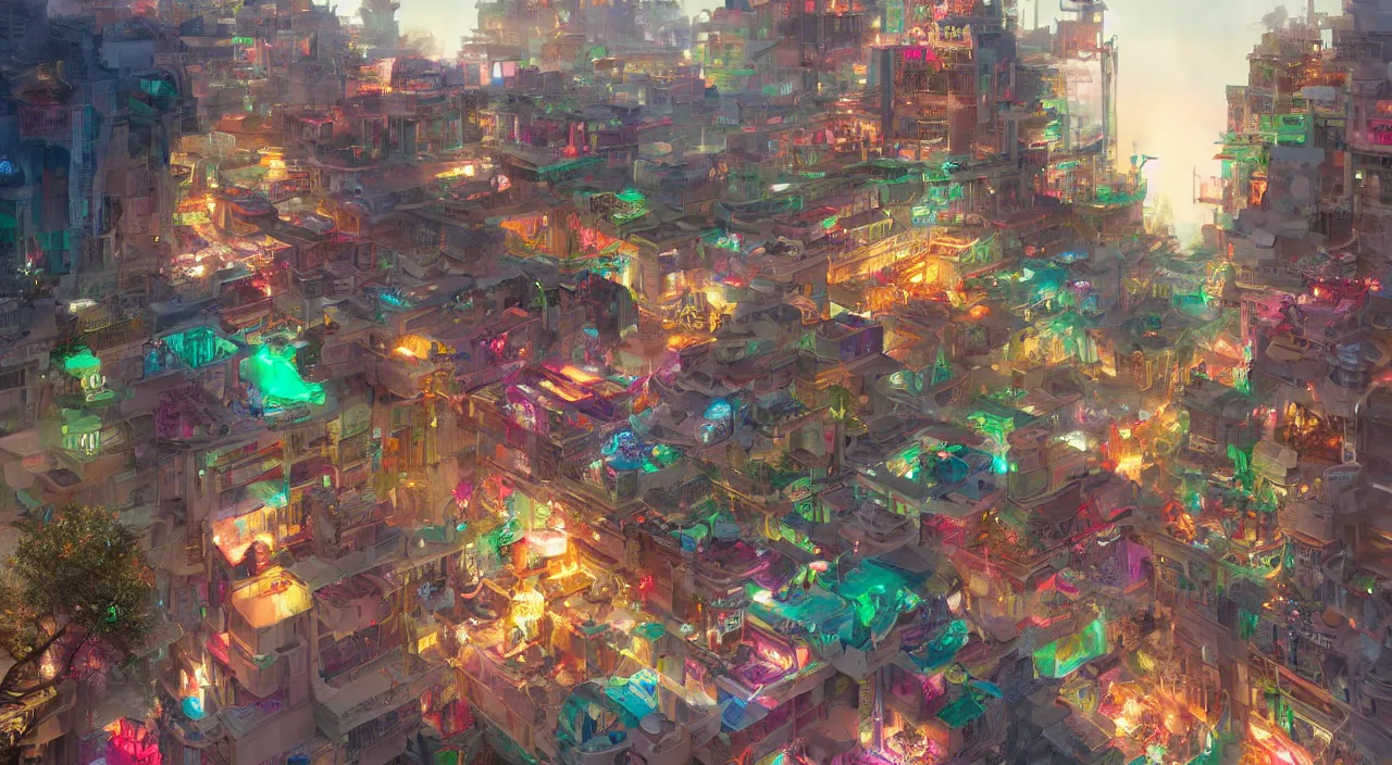 Image similar to bazaar zouk place aladin block greeble multicolorful sky shine mattepainting, street art, trending on artstation, by huang guangjian and gil elvgren and sachin teng