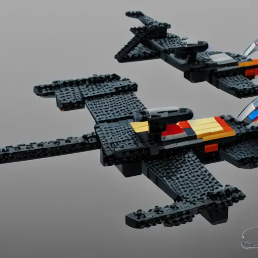 Image similar to a military drone made of legos, realistic photography, high detailed