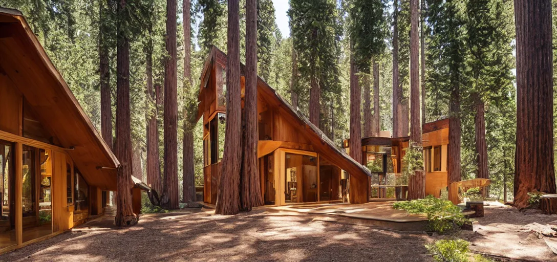 Image similar to house built into and inside a single giant sequoia