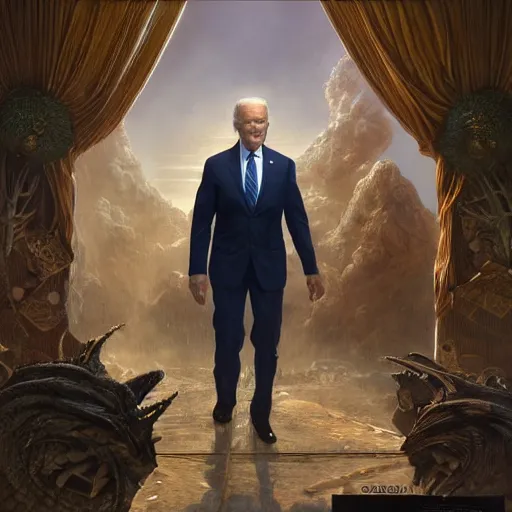 Image similar to president joe biden as reptiliod, conspiracy, ultra realistic, concept art, intricate details, eerie, highly detailed, photorealistic, octane render, 8 k, unreal engine. art by artgerm and greg rutkowski and alphonse mucha