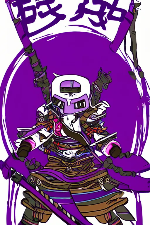 Image similar to purple samurai raccon in the style ofukiyo-e