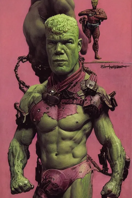 Image similar to head and torso portrait of jocko willink as huge superhero mutant warrior, dynamic action, pink and green, by lawrence alma tadema and zdzislaw beksinski and norman rockwell and tom lovell and greg staples and john william waterhouse