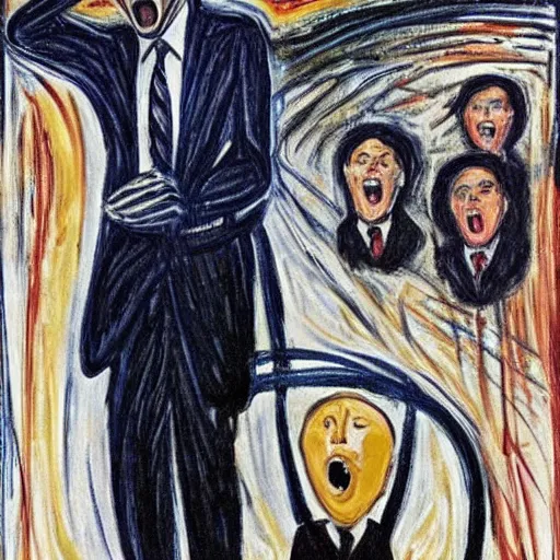 Image similar to obama and harry potter together shouting in unison on the scream edvard munch's painting, museum masterpiece, worth a lot