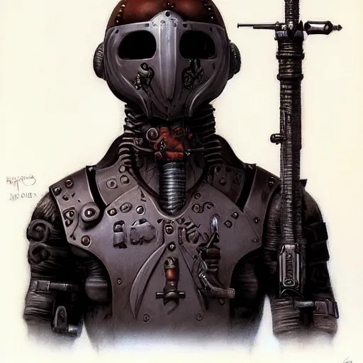 Prompt: portrait of a humanoid bomb warrior, by Gerald Brom
