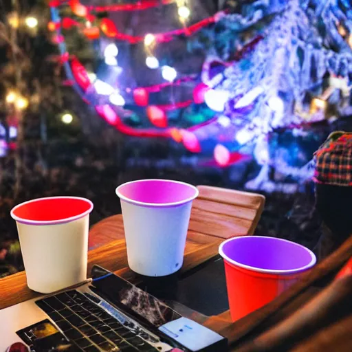 Image similar to web conference meeting with accenture and solo cups and beer pong and christmas lights