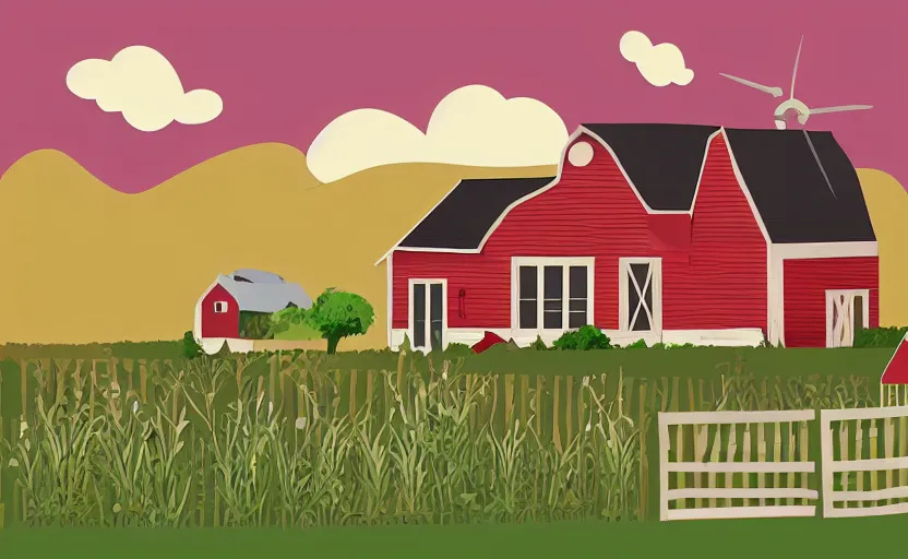 Image similar to farm house, vector, storybook, muted colors, gouache, flat poster, sharp edges, print