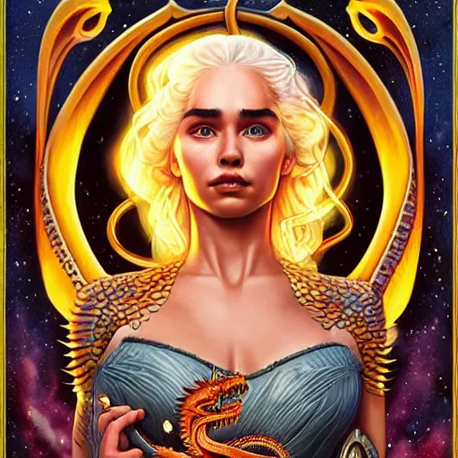 Image similar to cosmic stunning lofi daenerys targaryen portrait with her steampunk serpent dragon of fire flame, queen of dragons, Pixar style, by Tristan Eaton Stanley Artgerm and Tom Bagshaw.