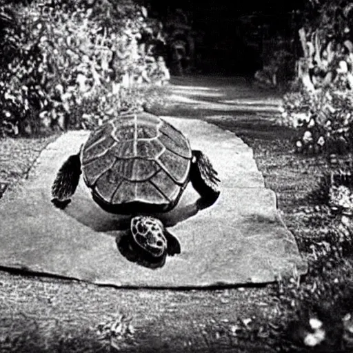 Image similar to a film still of the mock turtle in alice in the wonderland