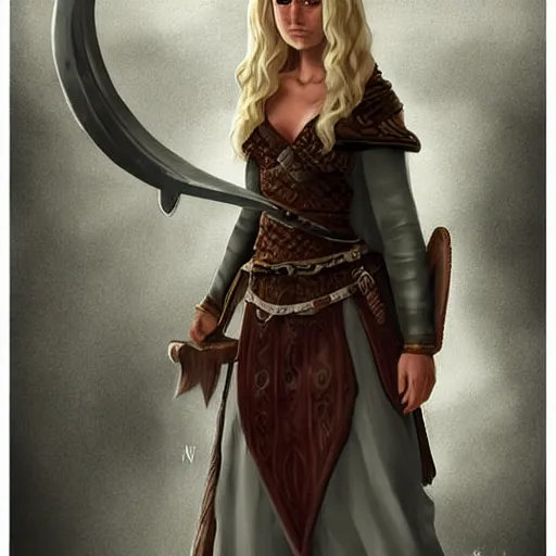 Image similar to beautiful viking woman, blonde, tall, d & d, concept art, fantasy. in the style of steve argyle