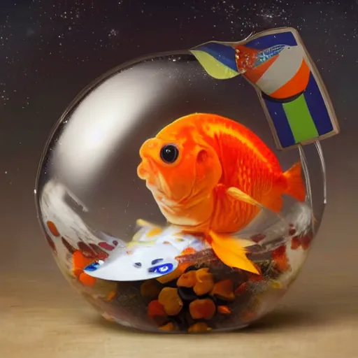 Prompt: An astronaut but with a goldfish in a fish bowl instead of a helmet