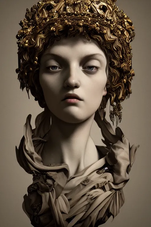 Image similar to dark beauty, surrealism, sculpture, baroque element. intricate artwork by caravaggio. trending on artstation, baroque elements, octane render, cinematic lighting, hyper realism,