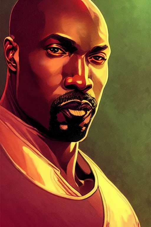 Prompt: a portrait of luke cage, fantasy, sharp focus, intricate, elegant, digital painting, artstation, matte, highly detailed, concept art, illustration, ambient lighting, art by ilya kuvshinov, artgerm, alphonse mucha, and greg rutkowski