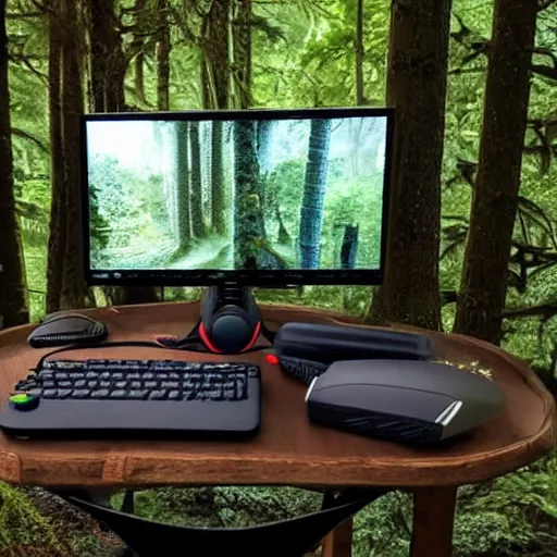 Image similar to gaming setup in forest