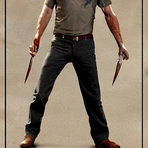 Image similar to dexter Morgan dressed as Indiana Jones throwing knives, realism