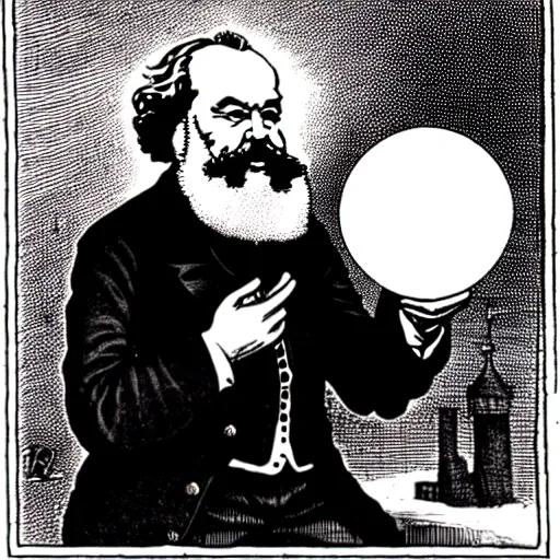 Image similar to karl marx ( the wizard ) pondering his orb