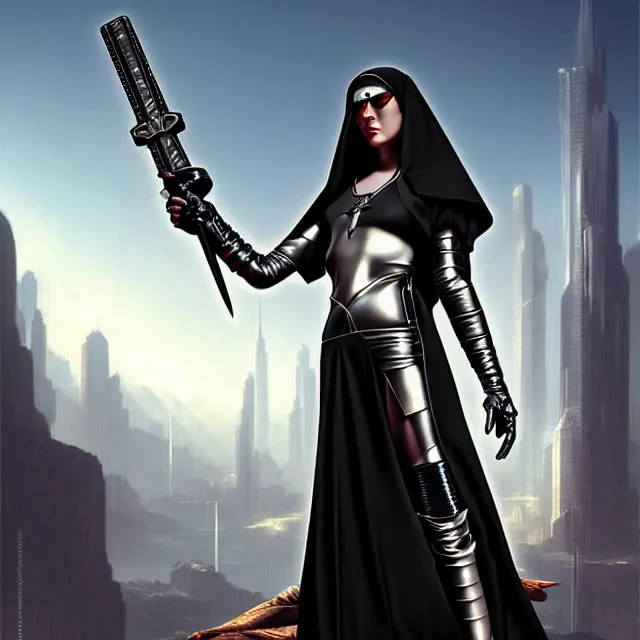 Image similar to cyberpunk nun warrior artgerm anne stokes highly detailed 8 k hdr smooth sharp focus high resolution award - winning photo photorealistic