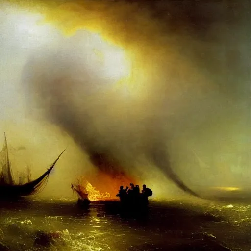 Image similar to giant gold-clad elephant in ferocious battle against a flying fire breathing seal, dark, oil painting, Ivan Aivazovsky