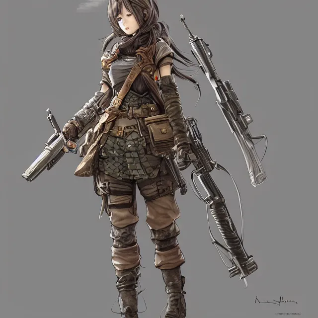 Image similar to the portrait of lawful neutral semi - colorful female infantry gunner as absurdly beautiful, gorgeous, elegant, young anime girl, an ultrafine hyperdetailed illustration by kim jung gi, irakli nadar, intricate linework, bright colors, octopath traveler, final fantasy, unreal engine 5 highly rendered, global illumination, radiant light, detailed and intricate environment