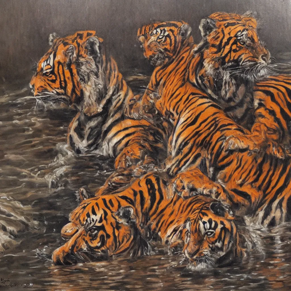 Image similar to ⛲ 🔐 🐅, highly detailed oil painting,