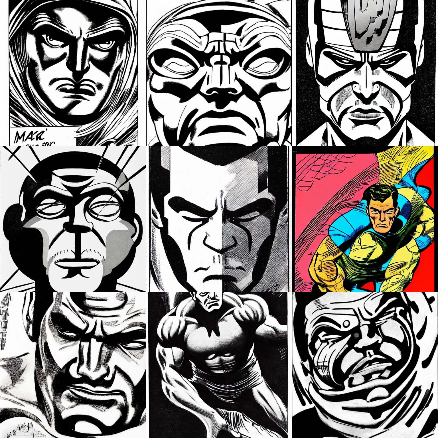 Prompt: by jack kirby : macro face of male