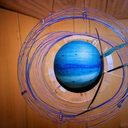 Image similar to a kinetic sculpture of this solar system hanging from horizontal line, orrery, canon 5 d 5 0 mm lens, papier - mache