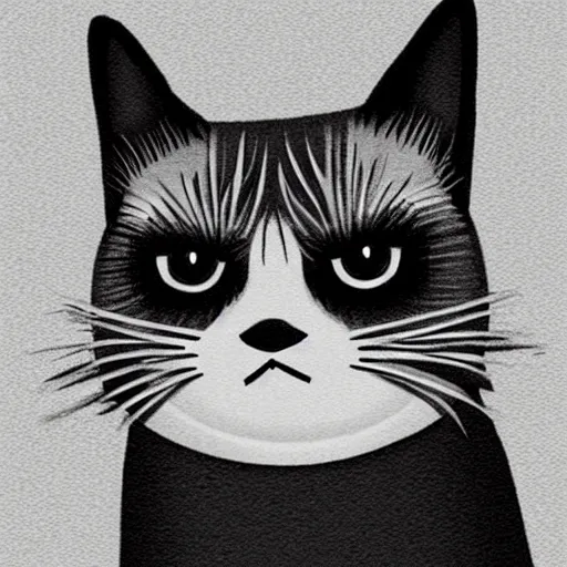 Image similar to cartoon illustration of a grumpy cat