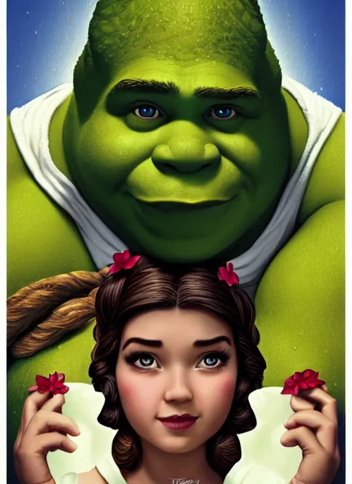 Image similar to lofi portrait of shrek as jasmine the princess, pixar style, by tristan eaton stanley artgerm and tom bagshaw.