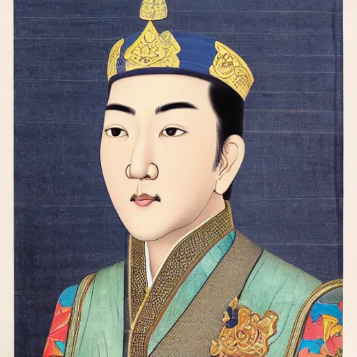 Image similar to sri sultan hamengkubuwono ix, utamaro kitagawa and raden saleh style